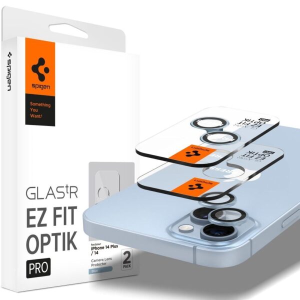 SPIGEN OPTIK.TR ”EZ FIT” camera protector 2-pack for IPHONE 14 / 14 PLUS blue