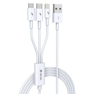 USB 2.0 Cable 3in1 Devia EC141 USB A to micro USB & USB C & Lightning 1.2m Smart Series White