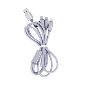 USB 2.0 Cable Maxlife Braided 3in1 USB A to micro USB & USB C & Lightning 1m Grey