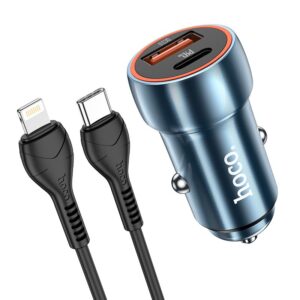 HOCO car charger Type C + USB QC3.0 Power Delivery 20W with cable for iPhone Lightning 8-pin Z46A sapphire blue