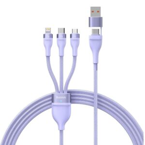 BASEUS cable 3in1 Flash Series II USB A to Micro + Lightning 8-pin + Type C 100W 1.2m purple CASS030105