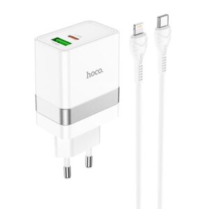 HOCO travel charger Type C + USB QC3.0 with cable for iPhone Lightning 8-pin Power Delivery 30W Starter N21 white
