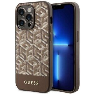 Original faceplate case GUESS GUHMP14LHGCFSEW for iPhone 14 PRO (Magsafe GCUBE Stripes / brown)