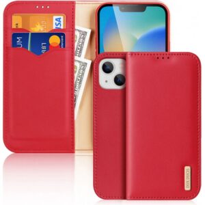 DUX DUCIS Hivo - Leather Wallet Case for Apple iPhone 15 Plus czerwone