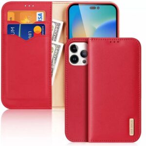 DUX DUCIS Hivo - Leather Wallet Case for Apple iPhone 15 Pro Max czerwone