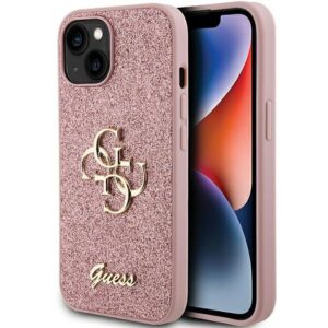 Original faceplate case GUESS GUHCP15SHG4SGP for iPhone 15 (Fixed Glitter Big 4G / pink)