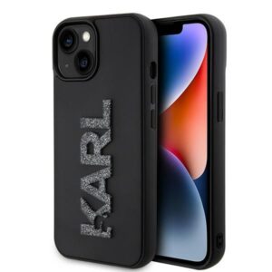 Original faceplate case KARL LAGERFELD KLHCP15S3DMBKCK for iPhone 15 (3D Logo Glitter  / black)