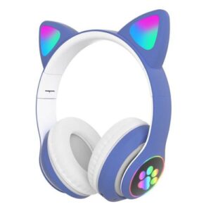 Wireless Stereo Headphones CAT STN-28 with LED & SD Card for Children Cat Ears Blue