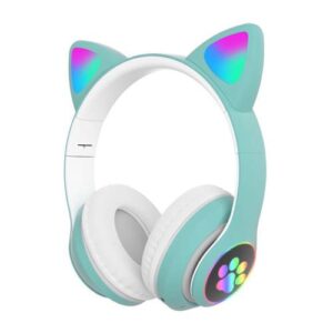 Wireless Stereo Headphones CAT STN-28 with LED & SD Card for Kids Cat Ears Mint