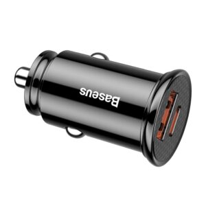 BASEUS Circular  Plastic A+C 30W PPS Car Charger(Power Delivery3.0 QC4.0+ SCP) Black CCALL-YS01
