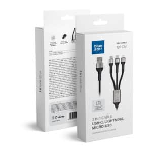 Data Cable Blue Star - 3in1 with micro USB