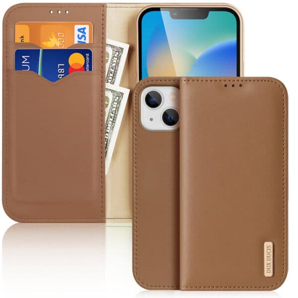 Dux Ducis Hivo Leather Flip Cover Genuine Leather Wallet for Cards and Documents iPhone 14 Plus Brown - 6934913033005 Dux Ducis Hivo Leather Flip Cover Genuine Leather Wallet for Cards and Documents iPhone 14 Plus Brown 1