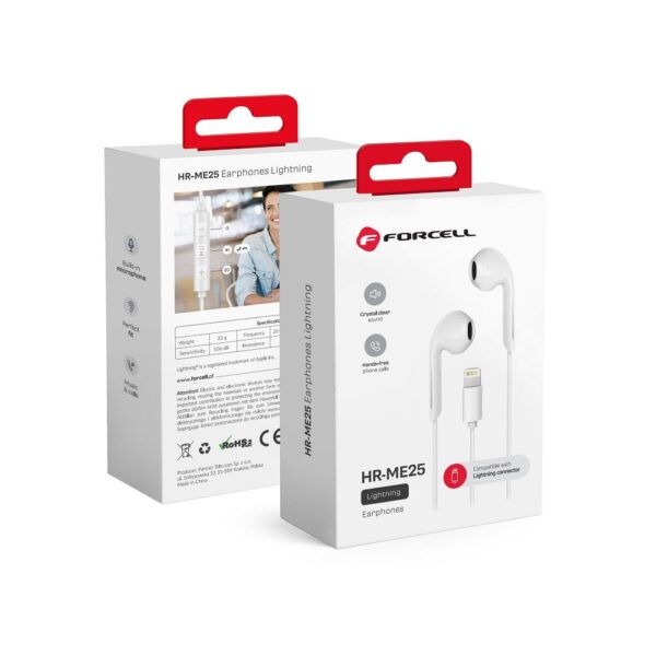 Forcell earphones stereo for Apple iPhone Lightning 8-pin NEW BOX white