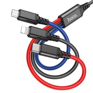 HOCO cable USB 3in1 to iPhone Lightning 8-pin + Micro + Type C X76 black/red/blue