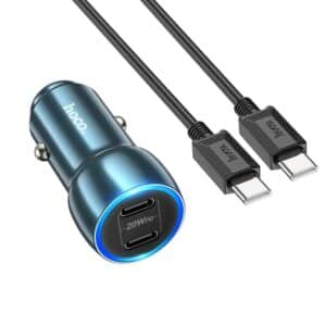 HOCO car charger 2x Type C + cable Type C to Type C 40W Z48 sapphire blue
