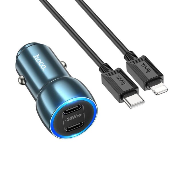 HOCO car charger 2x Type C + cable Type C to iPhone Lightning 8-pin 40W Z48 sapphire blue