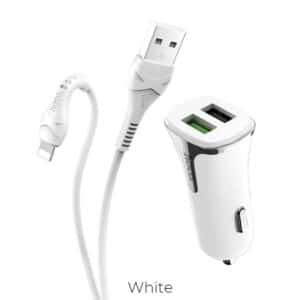 HOCO car charger Universe double port QC3.0 with cable Apple for iPhone Lightning 8-pin Z31 white