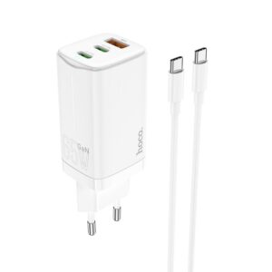 HOCO charger GaN USB + 2x Type C 65W Fast Charge Scenery with Type C cable N16 white