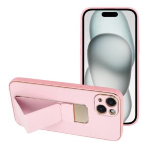 LEATHER Case Kickstand for IPHONE 15 PLUS  pink
