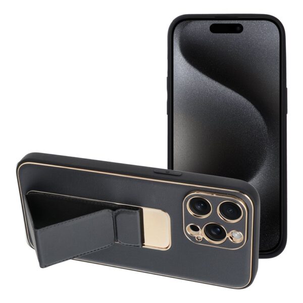 LEATHER Case Kickstand for IPHONE 15 PRO MAX  black
