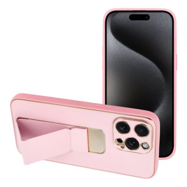 LEATHER Case Kickstand for IPHONE 15 PRO MAX  pink