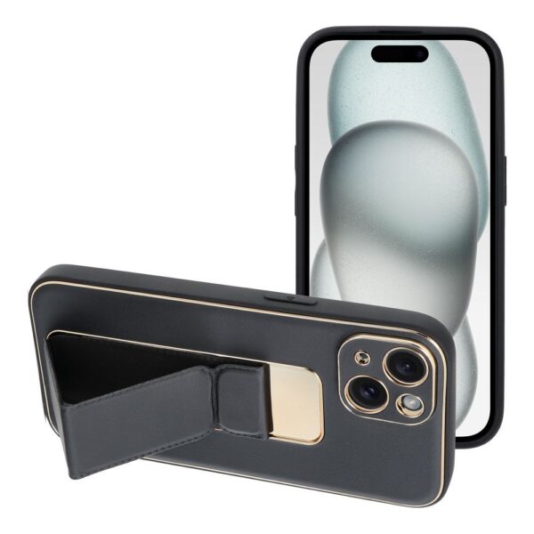 LEATHER Case Kickstand for IPHONE 15 black