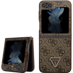 Original faceplate case GUESS GUHCZF5P4TDPW for Samsung Flip 5 (4G Triangle Strass / brown)