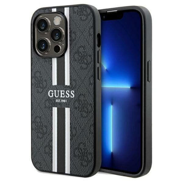 Original faceplate case GUESS GUHMP15LP4RPSK for iPhone 15 Pro (Magsafe 4G Printed Stripes / black)