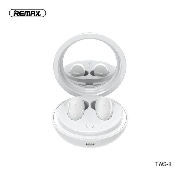 REMAX wireless stereo earbuds TWS-9 with docking station and mirror white