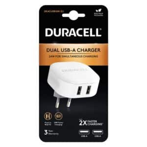 Travel Charger Duracell 24W with Dual Output USB A 4.8A White
