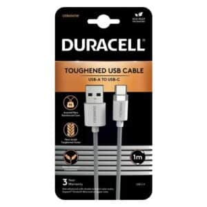 USB 2.0 Cable Duracell Braided Kevlar USB A to USB C 1m White