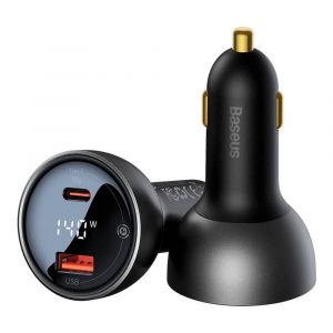 BASEUS car charger Digital Display Dual USB + Type-C 140W (with cable Type-C for Type-C 240W 1m Black)