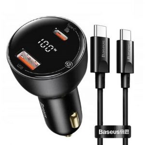 BASEUS car charger Digital Display PPS Dual USB + Type-C (with cable Type-C to Type-C 100W) TZCCZX-01