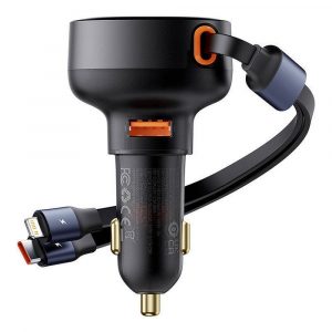 BASEUS car charger Enjoyment Pro 60W USB + Retractable cable 2in1 (Type-C + Lightning 8-pin) CCTXP-UCL