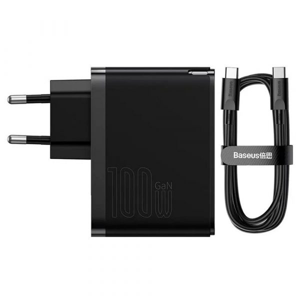 BASEUS charger GaN5 Pro USB + Type C 100W (with cable Type-C to Type-C 100W) black CCGP090201