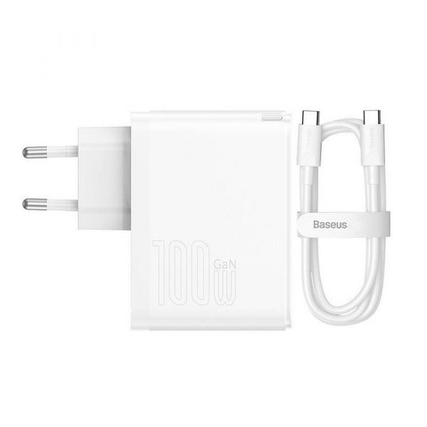 BASEUS charger GaN5 Pro USB + Type C 100W (with cable Type-C to Type-C 100W) white CCGP090202