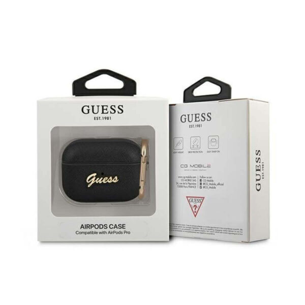 Guess Script Metal Logo Θήκη Σιλικόνης με Γάντζο σε Μαύρο χρώμα για Apple AirPods Pro