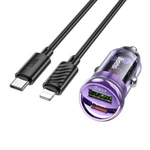 HOCO car charger USB QC3.0 + Type C + cable Type C to Apple Lightning 8-pin PD 30W Z53A purple