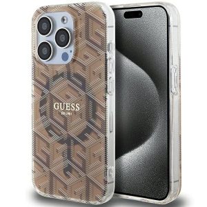 Original faceplate case GUESS GUHMP15XHGCUSTGW for iPhone 15 Pro Max (Compatible with Magsafe / IML GCUBE / brown)
