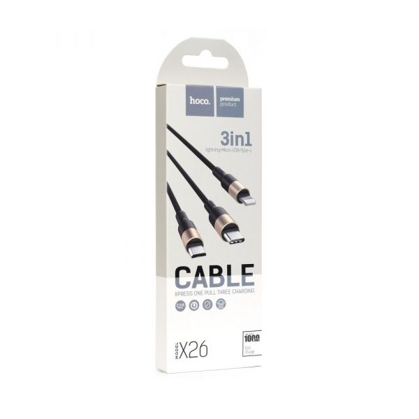 HOCO cable USB cable X26 Xpress for iPhone Lightning 8-pin+Micro+Type-c black&gold