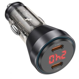 HOCO car charger 2 x Type C 30W with digital display PD60W NZ12C transparent black