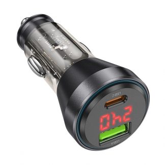 HOCO car charger USB QC 18W + Type C 30W with digital display + cable Type C to Lightning PD48W NZ12B transparent black