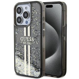 Original faceplate case GUESS GUHCP15LLFCSEGK for iPhone 15 Pro (Liquid Glitter Gold Stripes / black)