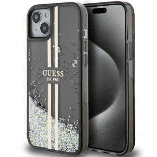 Original faceplate case GUESS GUHCP15SLFCSEGK for iPhone 15 (Liquid Glitter Gold Stripes / black)