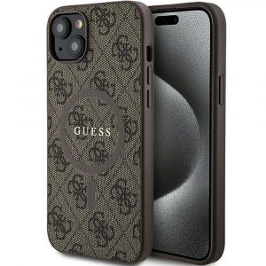 Original faceplate case GUESS GUHMP15MG4GFRW for iPhone 15 Plus / 14 Plus 6.7" (Leather 4G Metal Logo / brown)