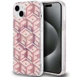 Original faceplate case GUESS GUHMP15SHGCUSTGP for iPhone 15 (Compatible with Magsafe / IML GCUBE / pink)