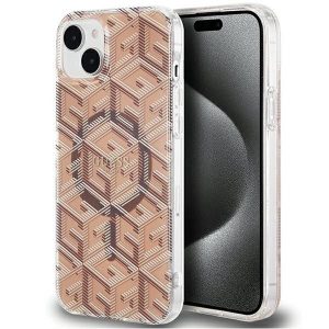 Original faceplate case GUESS GUHMP15SHGCUSTGW for iPhone 15 (Compatible with Magsafe / IML GCUBE / brown)