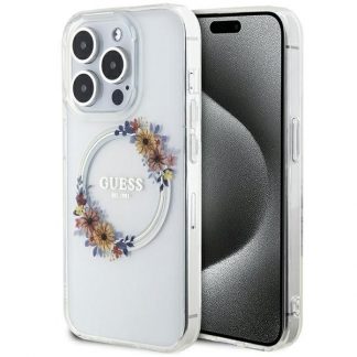 Original faceplate case GUESS GUHMP15XHFWFCT for iPhone 15 Pro Max (Compatible with Magsafe / Flowers Wreath / transparent)