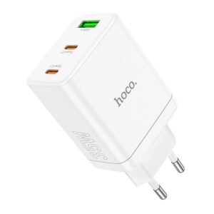 HOCO charger 2 x Type C + USB A QC PD 35W N33 white
