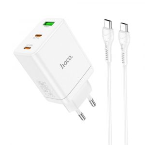 HOCO charger 2 x Type C + USB A + cable Type C to Type C QC PD 35W N33 white